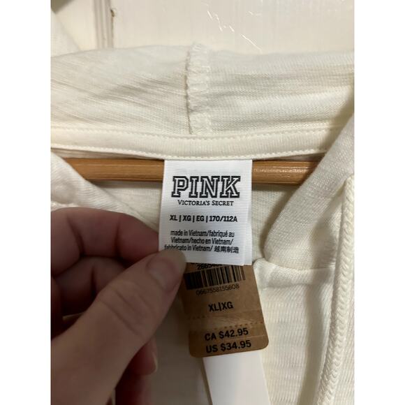 NWT PINK Victoria Secret Cream Full Zip Hoodie Size XL Raw Hem Cropped - Picture 5 of 9